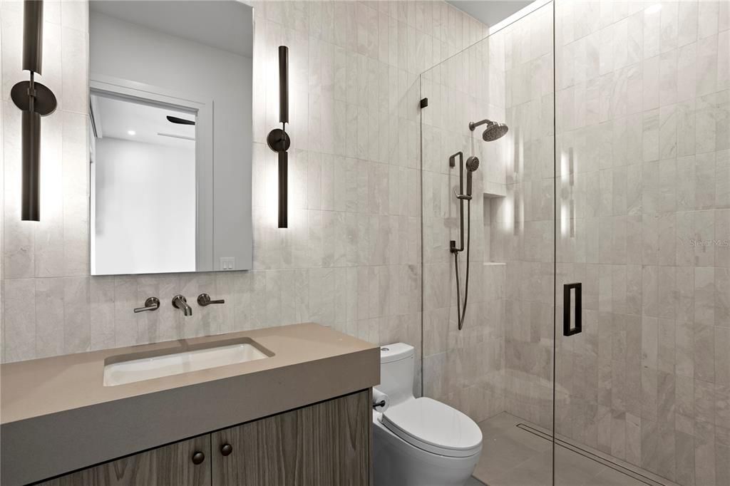 Bathroom, Glass Shower, Interior, Recessed Lighting