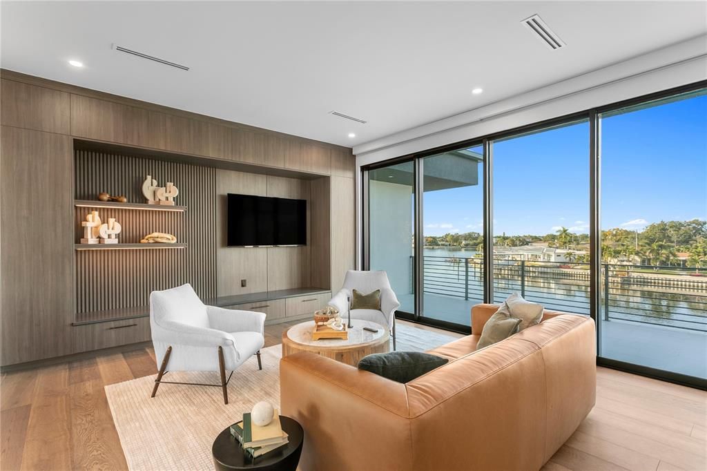 Interior, Living room, Recessed Lighting, Water, Wood Texture Flooring