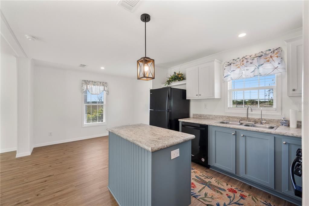 Interior, Kitchen, Pendant Lights, Recessed Lighting, Wood Texture Flooring