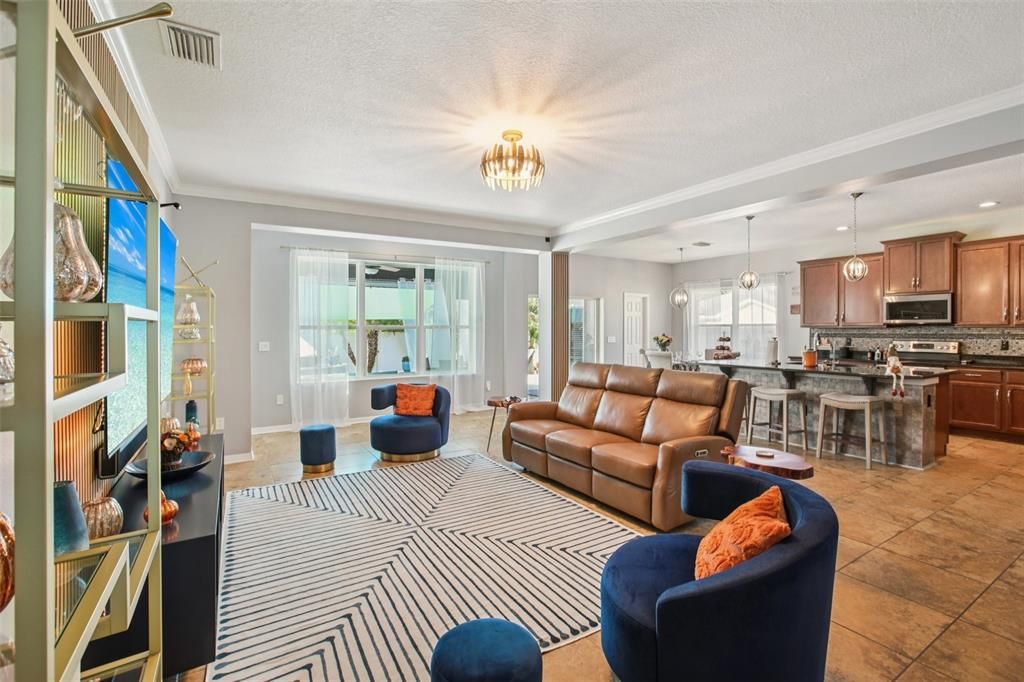 Dining room, Interior, Kitchen, Living room, Pendant Lights, Stainless Steel Appliances