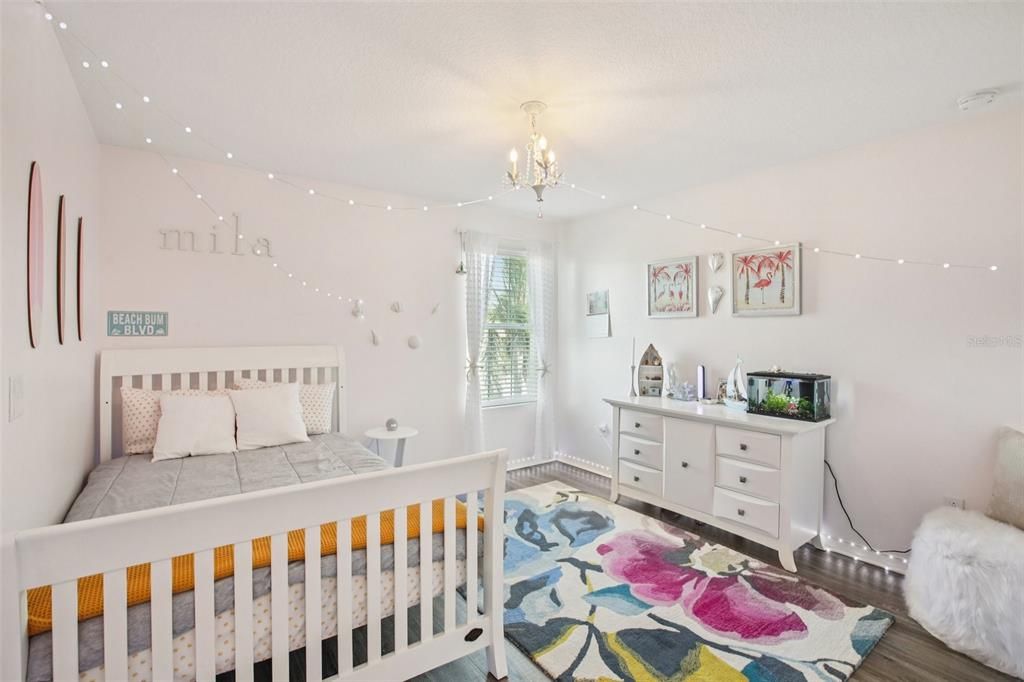 Bedroom, Chandelier, Interior, Recessed Lighting, Wood Texture Flooring