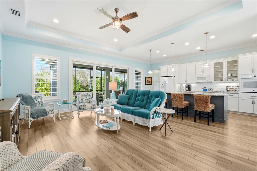 Interior, Kitchen, Living room, Pendant Lights, Recessed Lighting, Stainless Steel Appliances, Wood Texture Flooring