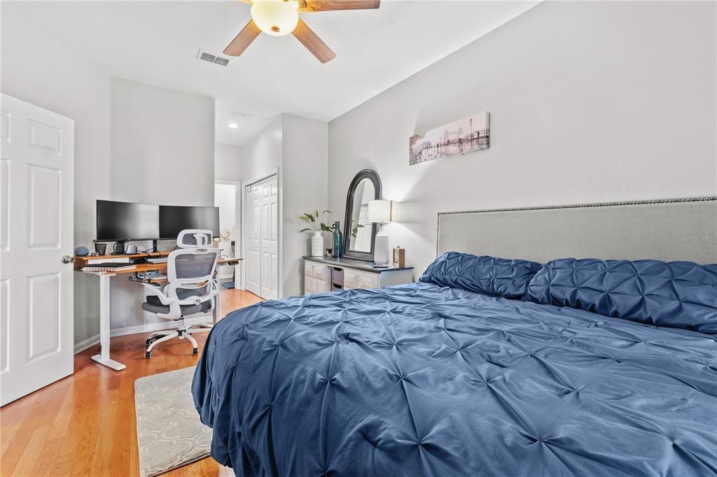 Bedroom, Home Office, Interior, Recessed Lighting, Wood Texture Flooring