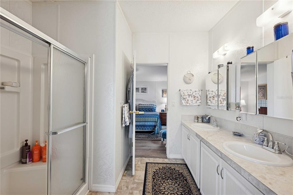 Bathroom, Dual Sink Vanities, Glass Shower, Interior, Tile Countertops