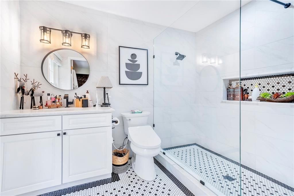 Bathroom, Glass Shower, Interior, Marble Walls