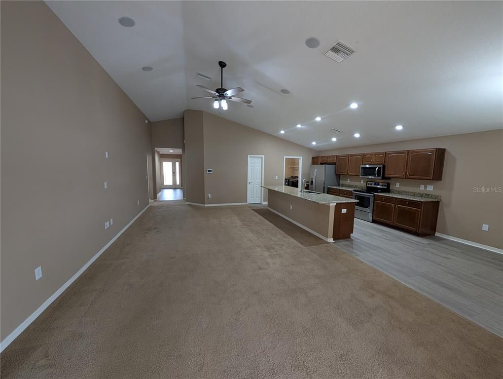 Empty room, Interior, Kitchen, Recessed Lighting, Stainless Steel Appliances