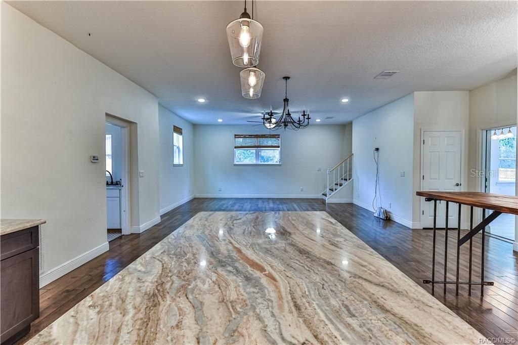 Empty room, Interior, Pendant Lights, Recessed Lighting, Wood Texture Flooring