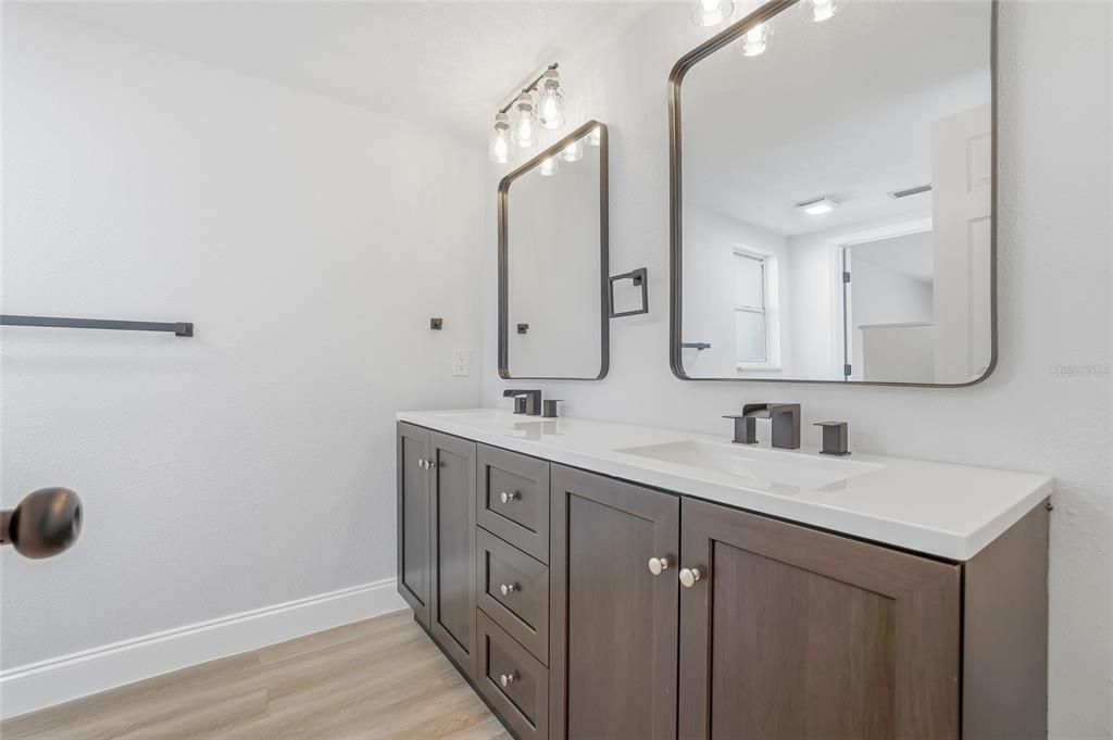 Bathroom, Dual Sink Vanities, Interior, Wood Texture Flooring