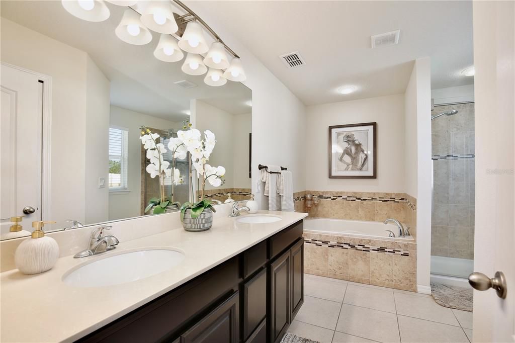 Bathroom, Dual Sink Vanities, Glass Shower, Interior, Recessed Lighting
