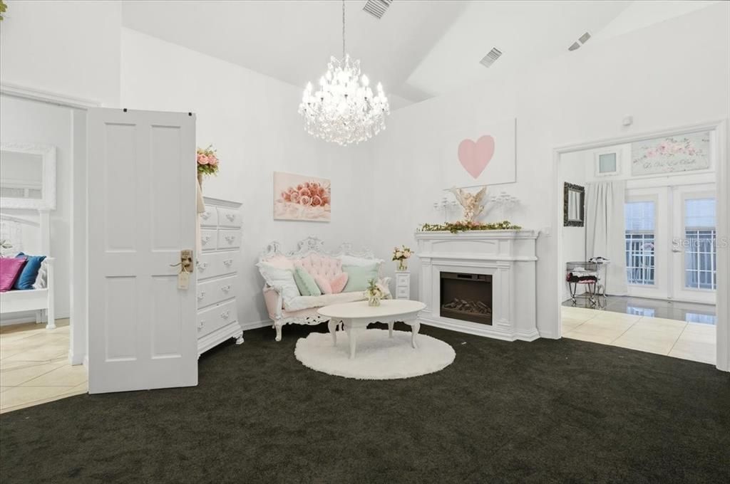 Chandelier, Fireplace, Interior