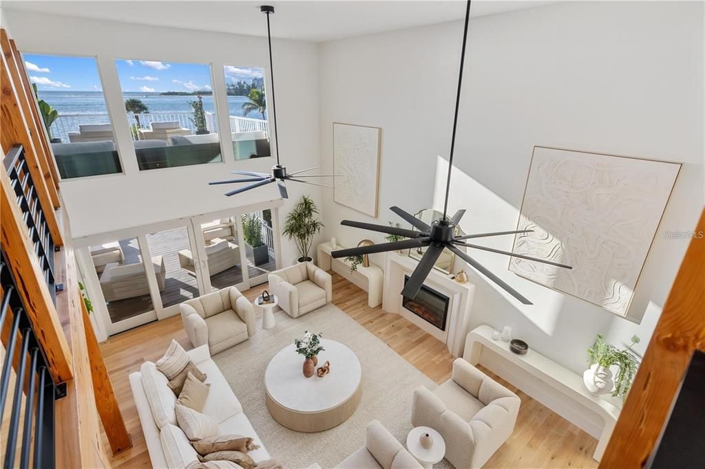 Interior, Living room, Pendant Lights, Water, Wood Texture Flooring
