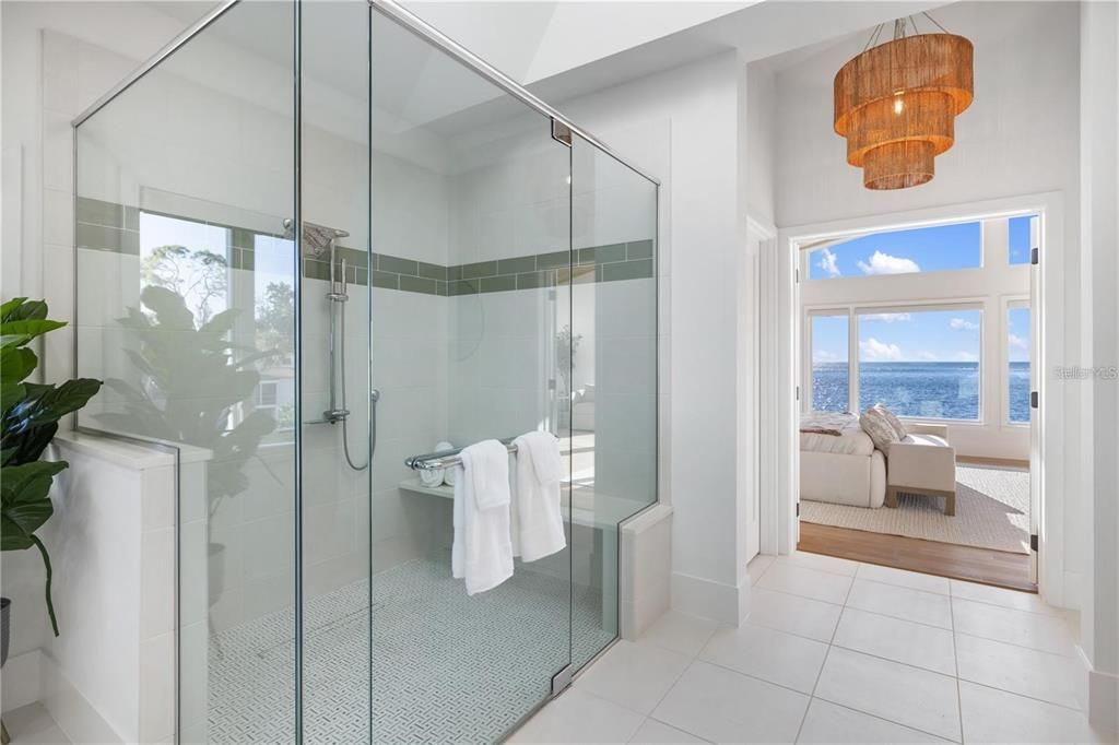 Bathroom, Chandelier, Glass Shower, Interior, Water