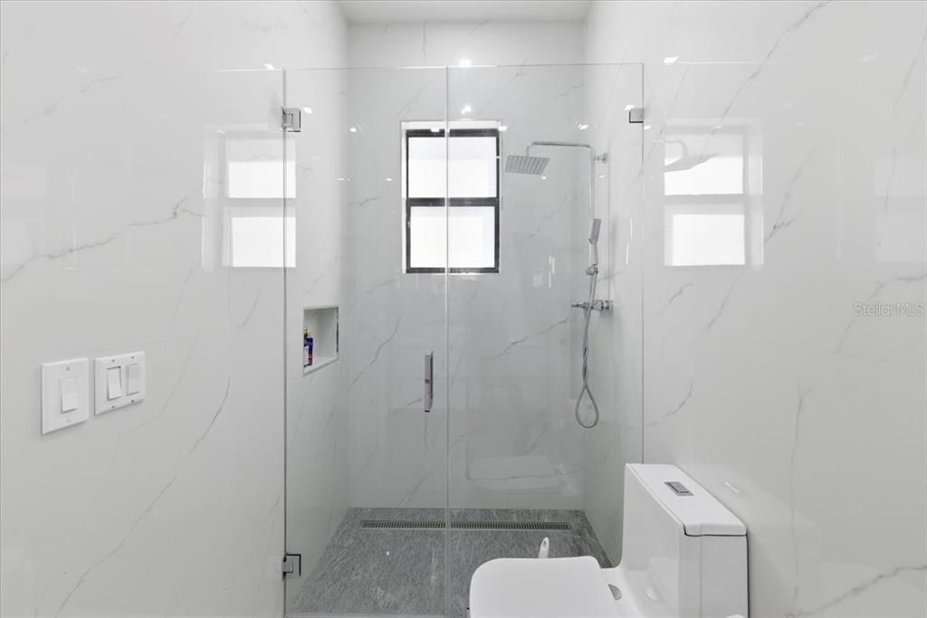 Bathroom, Glass Shower, Interior, Marble Walls
