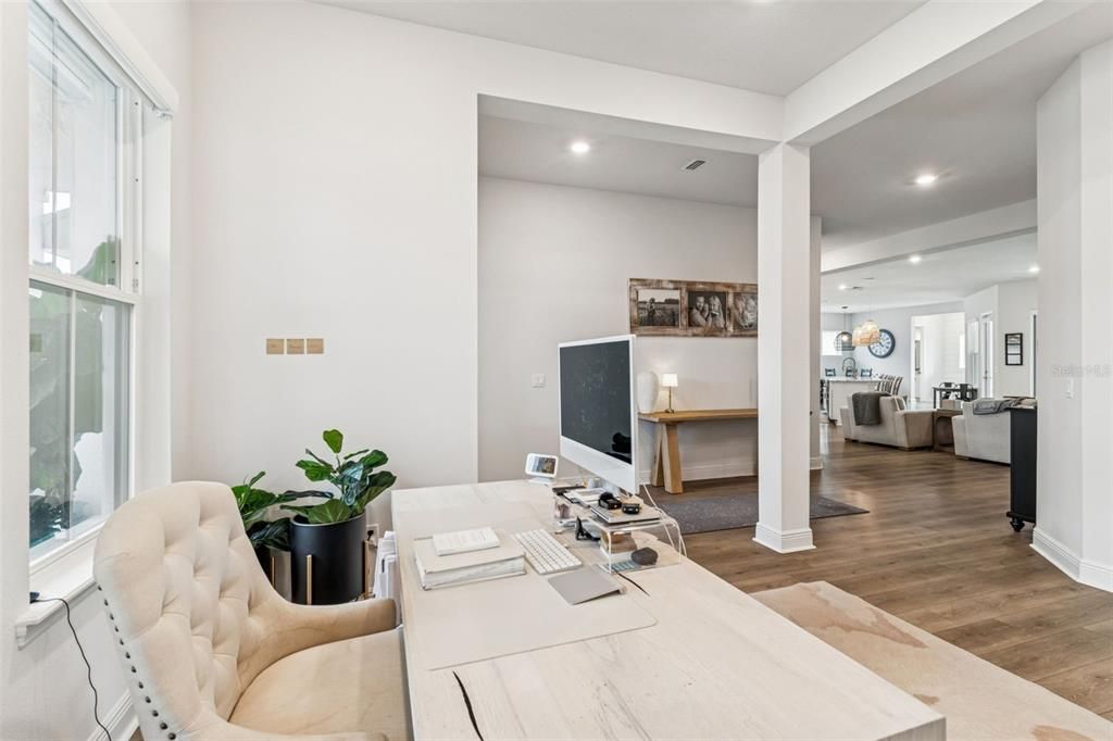 Home Office, Interior, Recessed Lighting, Wood Texture Flooring