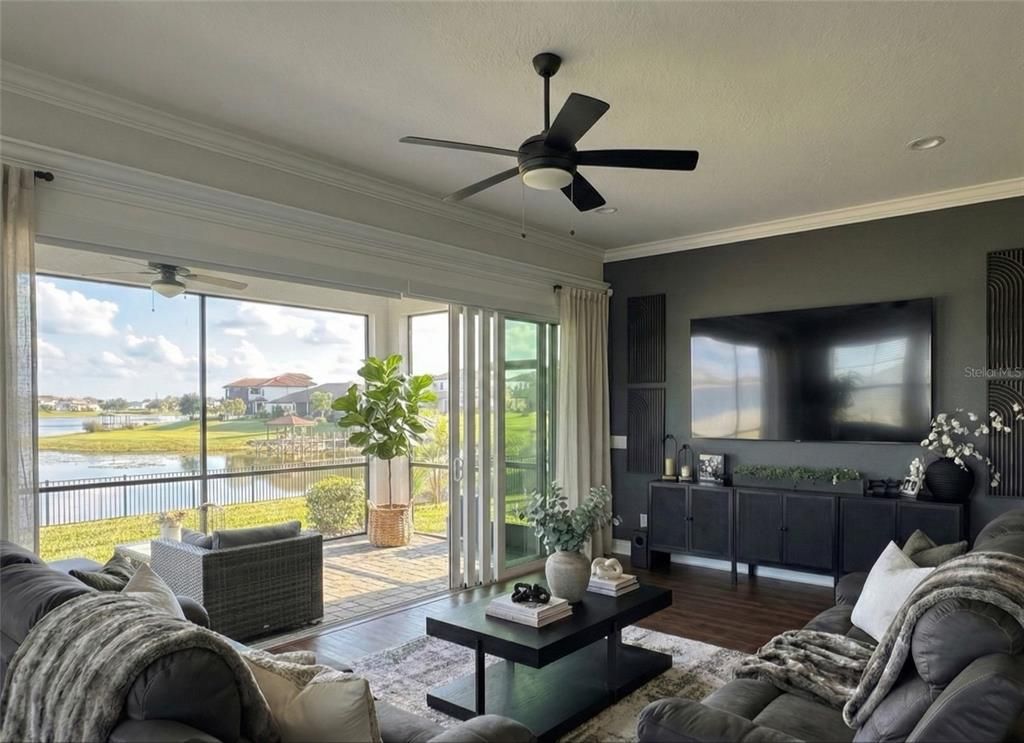 Interior, Living room, Recessed Lighting, Water, Wood Texture Flooring