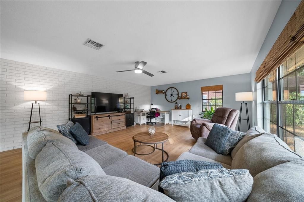 Interior, Living room, Stone Walls, Wood Texture Flooring