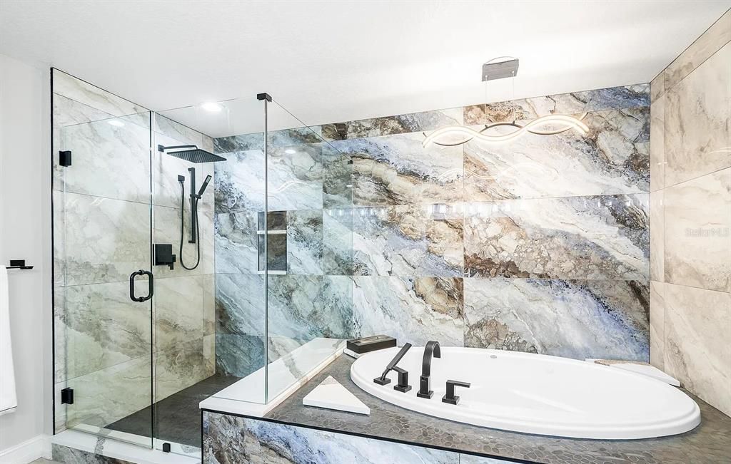Bathroom, Glass Shower, Interior, Marble Walls