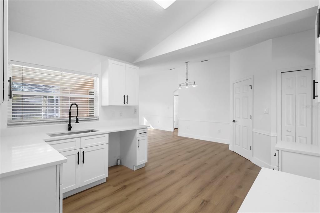 Interior, Kitchen, Pendant Lights, Wood Texture Flooring