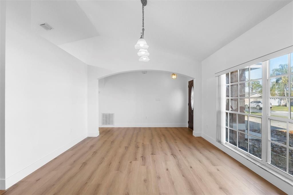 Empty room, Interior, Pendant Lights, Wood Texture Flooring