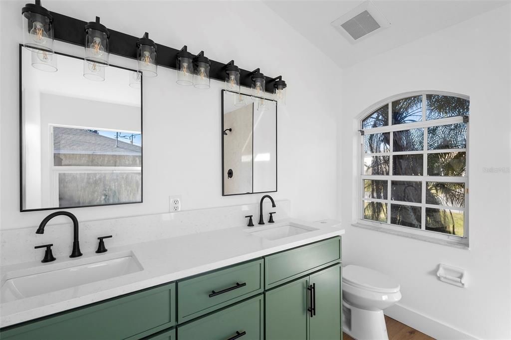 Bathroom, Dual Sink Vanities, Interior, Wood Texture Flooring