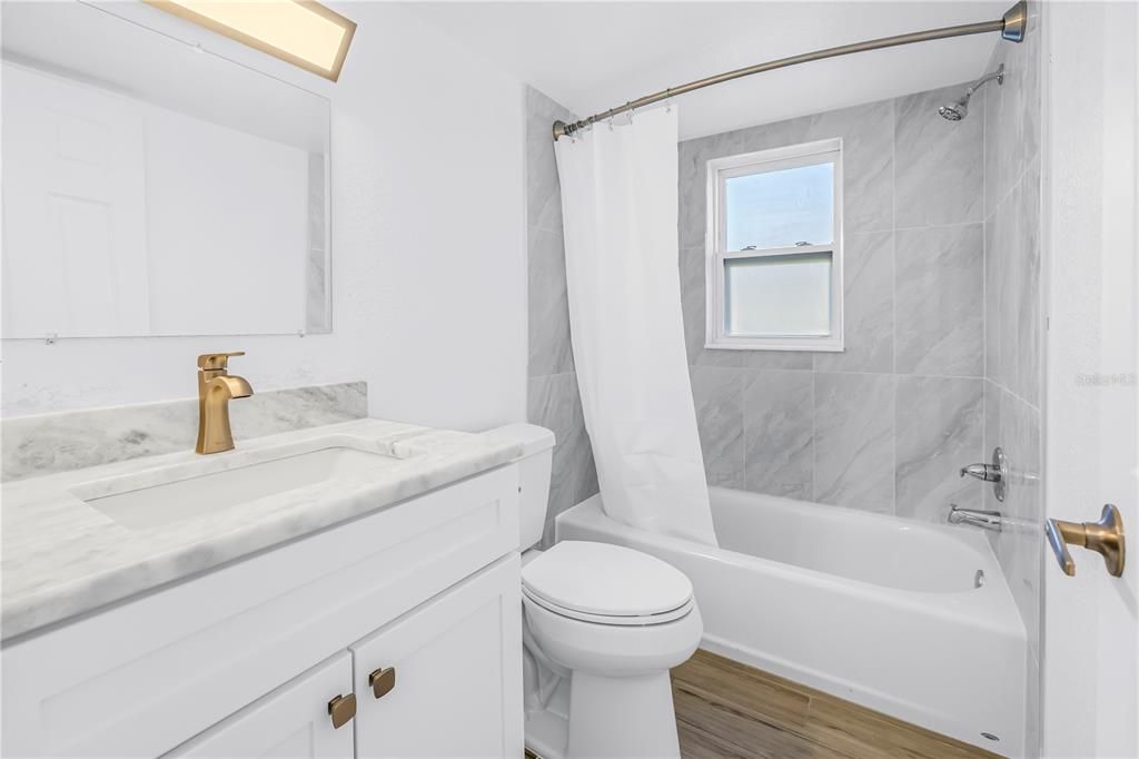 Bathroom, Interior, Marble Walls, Wood Texture Flooring