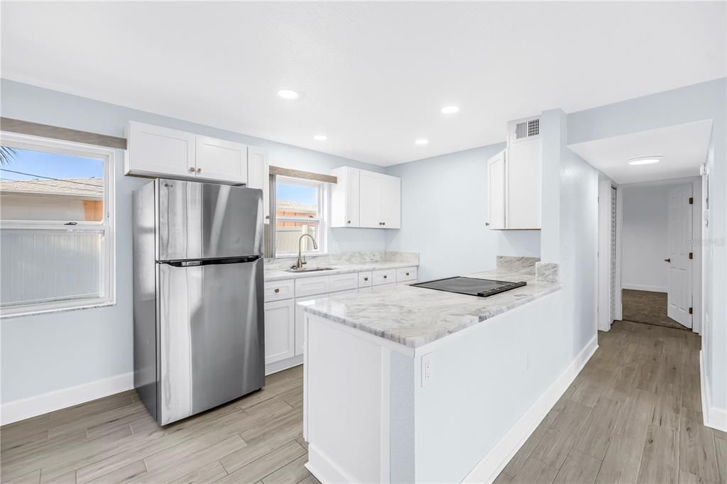 Interior, Kitchen, Recessed Lighting, Wood Texture Flooring