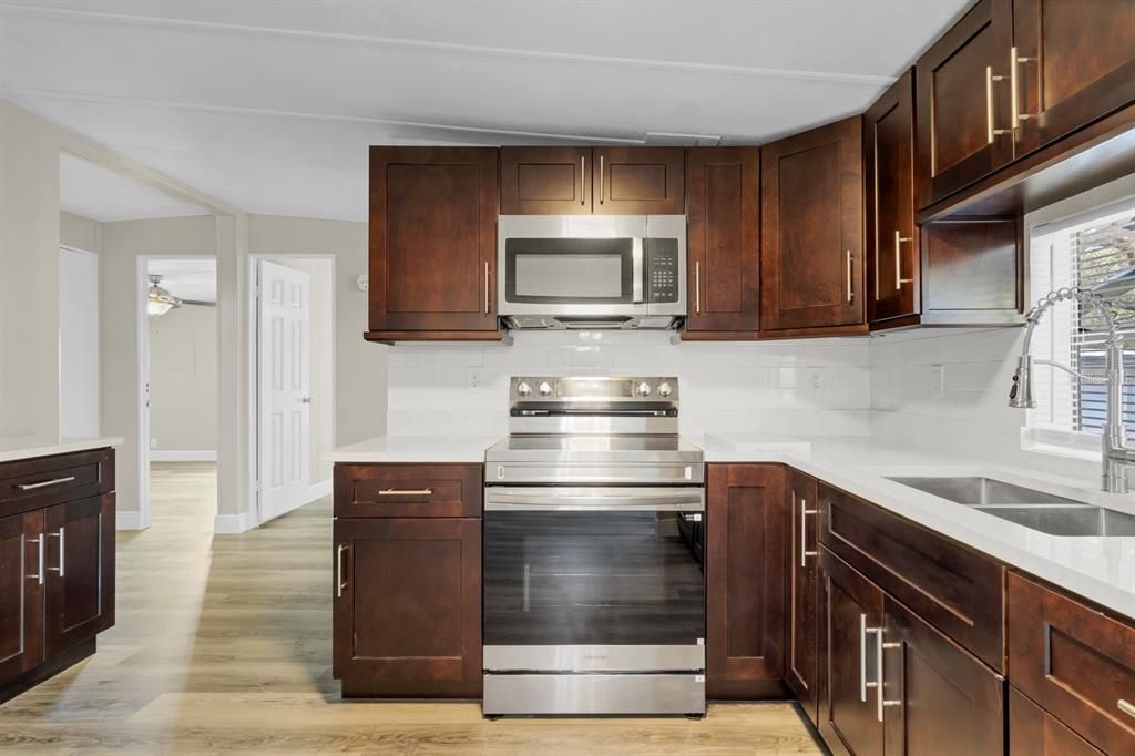 Interior, Kitchen, Stainless Steel Appliances, Wood Texture Flooring