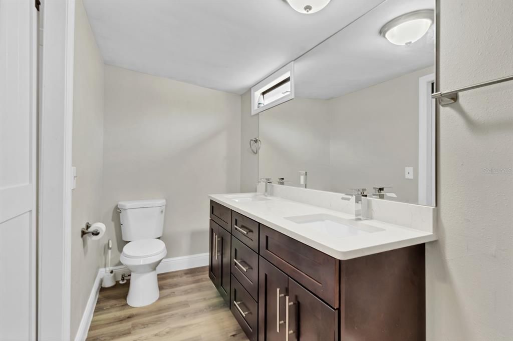 Bathroom, Dual Sink Vanities, Interior, Wood Texture Flooring
