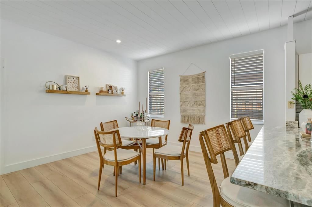 Dining room, Interior, Recessed Lighting, Wood Texture Flooring