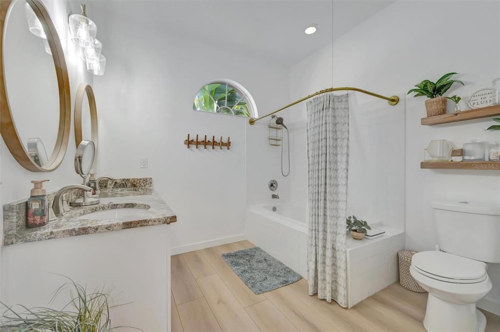 Bathroom, Interior, Recessed Lighting, Wood Texture Flooring