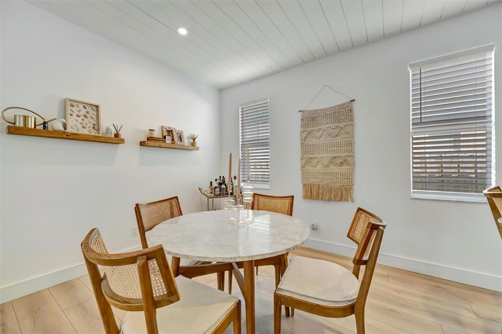 Dining room, Interior, Recessed Lighting, Wood Texture Flooring