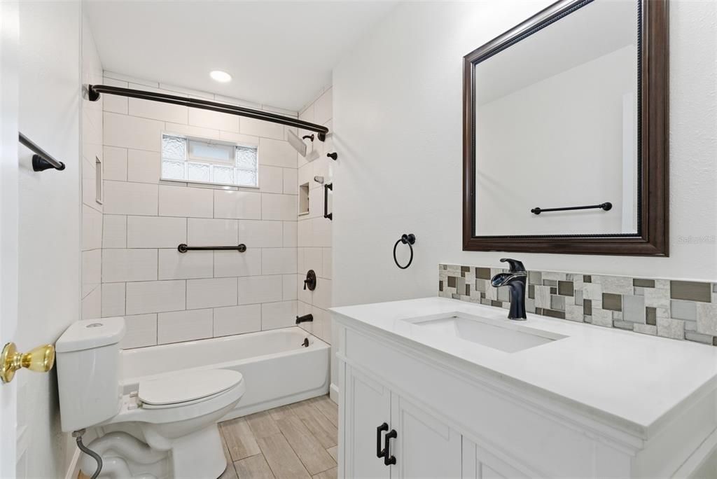 Bathroom, Interior, Recessed Lighting, Wood Texture Flooring