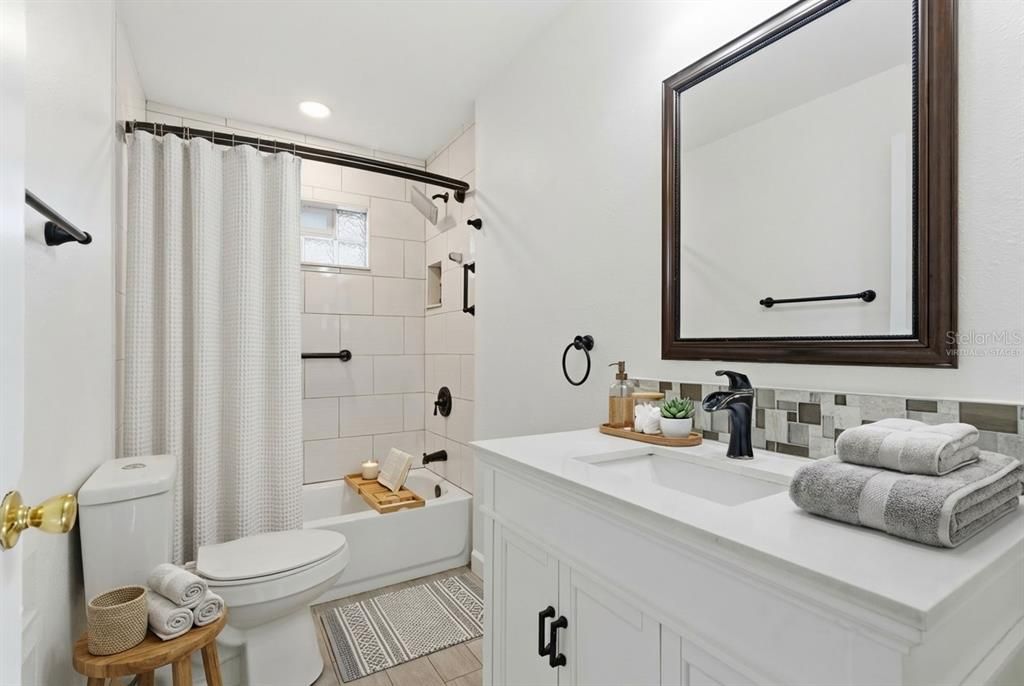 Bathroom, Interior, Recessed Lighting, Wood Texture Flooring