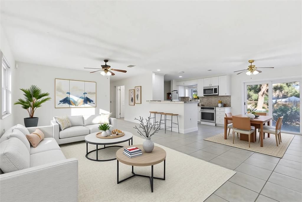 Dining room, Interior, Kitchen, Living room, Recessed Lighting