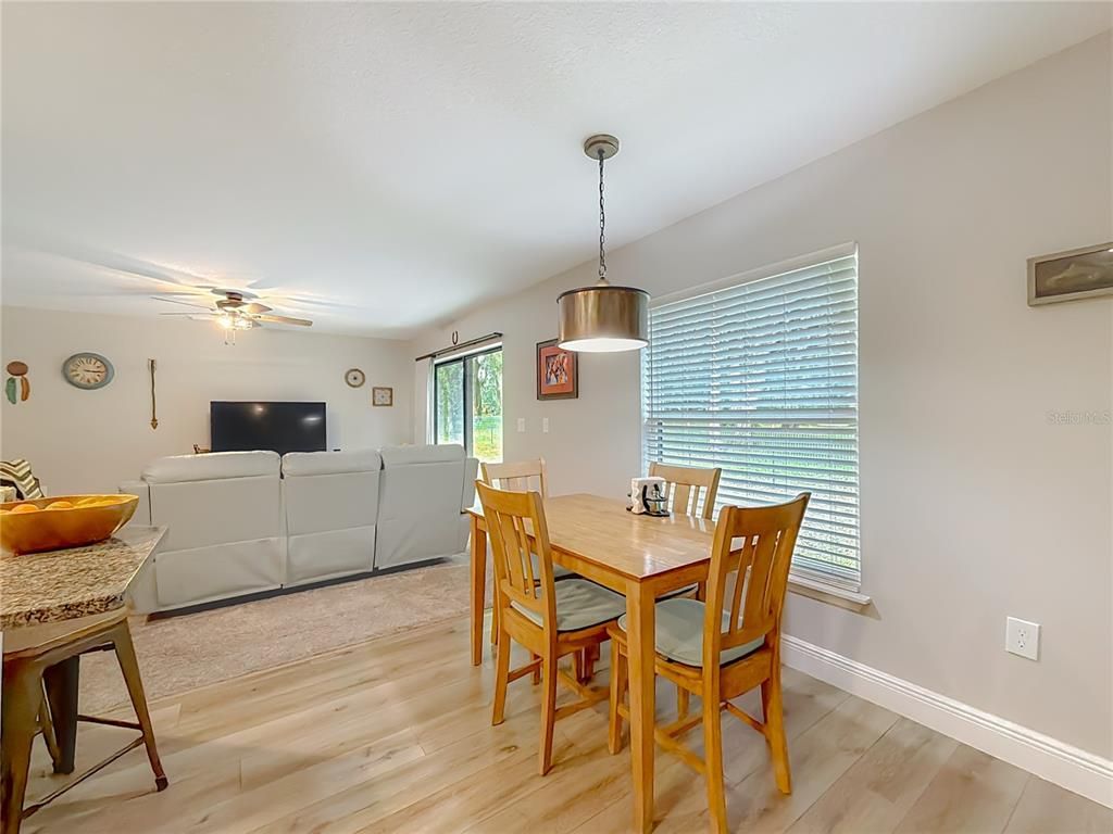 Dining room, Interior, Living room, Pendant Lights, Wood Texture Flooring