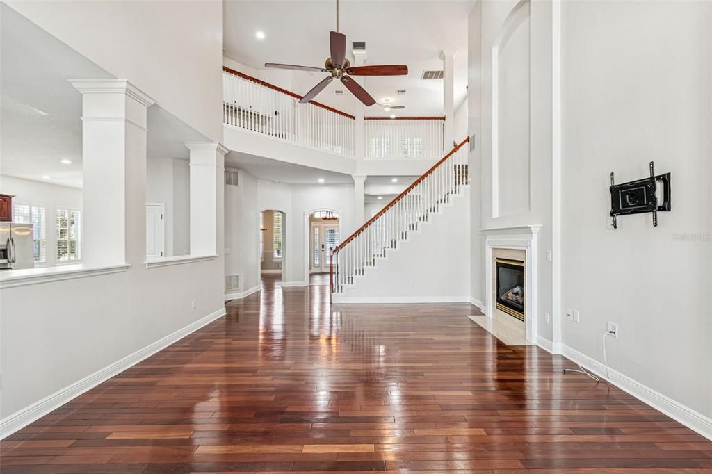 Fireplace, Interior, Recessed Lighting, Wood Texture Flooring