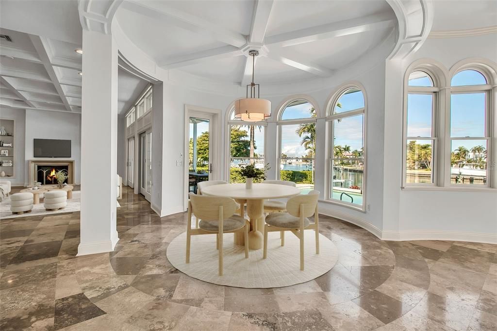 Dining room, Fireplace, Interior, Pendant Lights