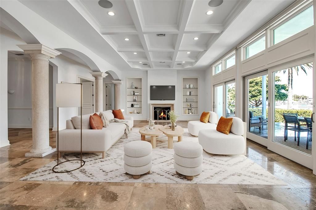 Fireplace, Interior, Living room, Recessed Lighting