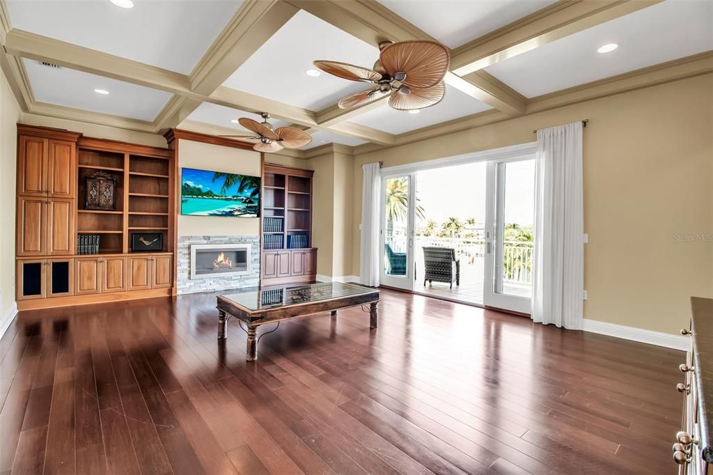 Fireplace, Interior, Recessed Lighting, Wood Texture Flooring