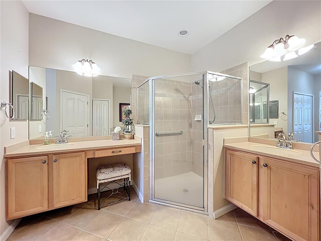 Bathroom, Dual Sink Vanities, Glass Shower, Interior, Recessed Lighting