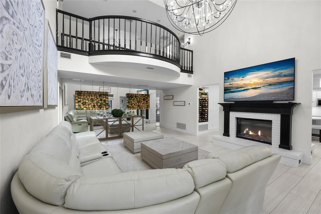 Chandelier, Fireplace, Interior, Living room, Wood Texture Flooring