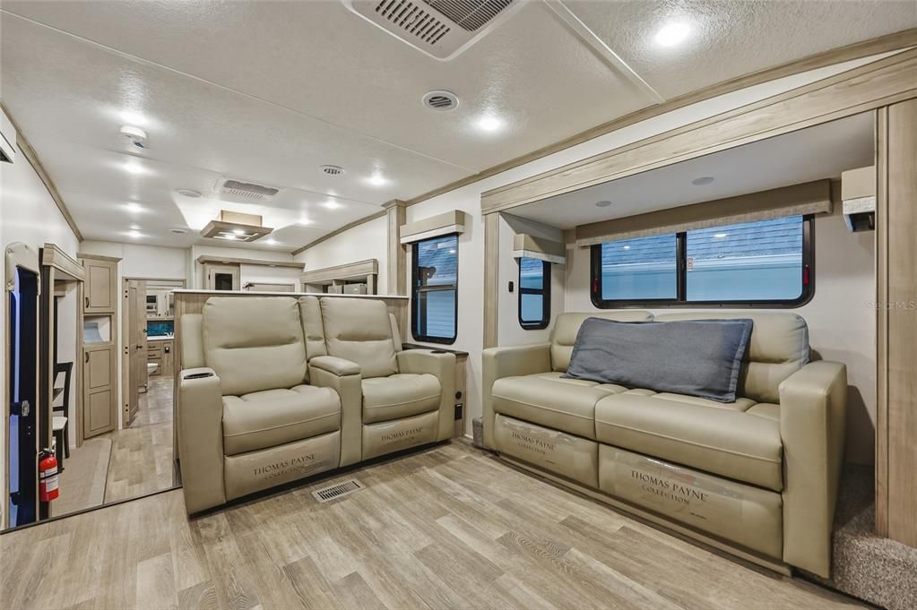 Home Theatre Room, Interior, Kitchen, Recessed Lighting, Wood Texture Flooring