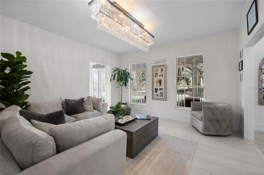 Chandelier, Interior, Living room, Wood Texture Flooring