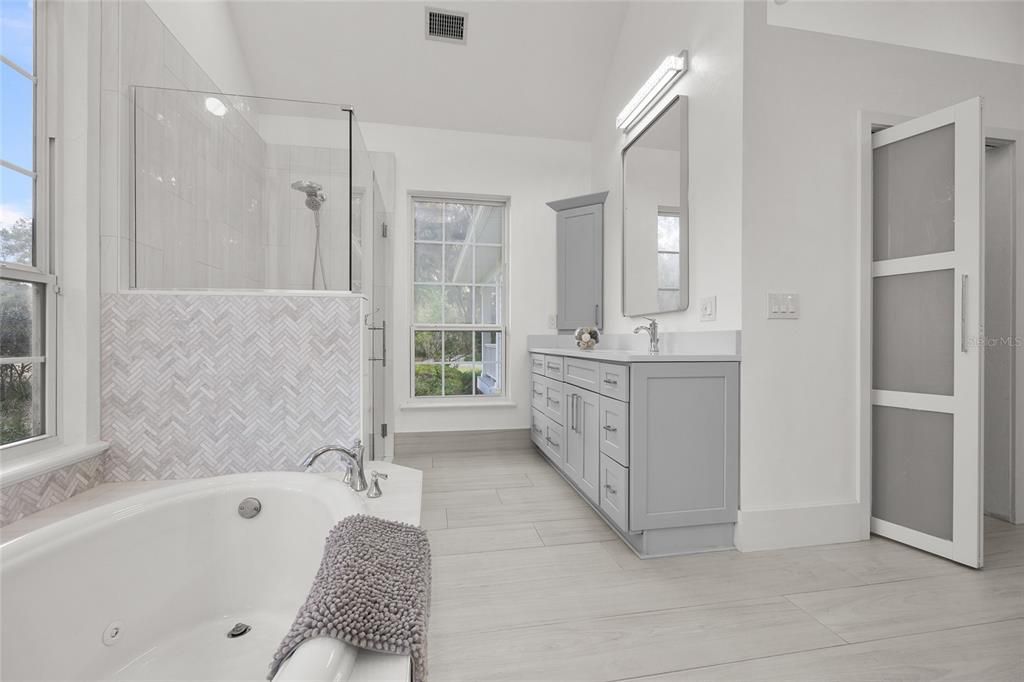 Bathroom, Dual Sink Vanities, Glass Shower, Interior