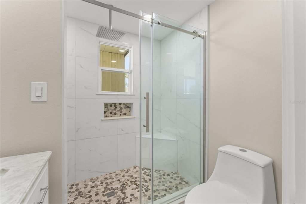 Bathroom, Glass Shower, Interior, Marble Walls
