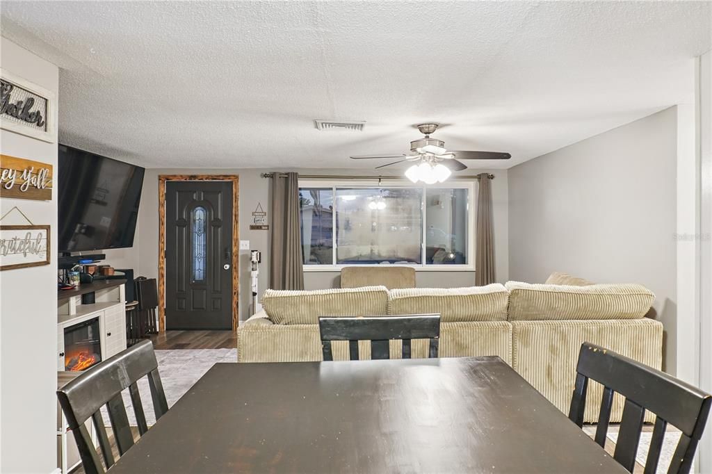 Dining room, Fireplace, Interior, Living room, Wood Texture Flooring