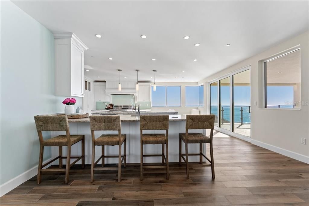 Interior, Kitchen, Pendant Lights, Recessed Lighting, Water, Wood Texture Flooring