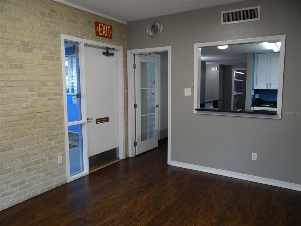 Empty room, Interior, Kitchen, Stone Walls, Wood Texture Flooring