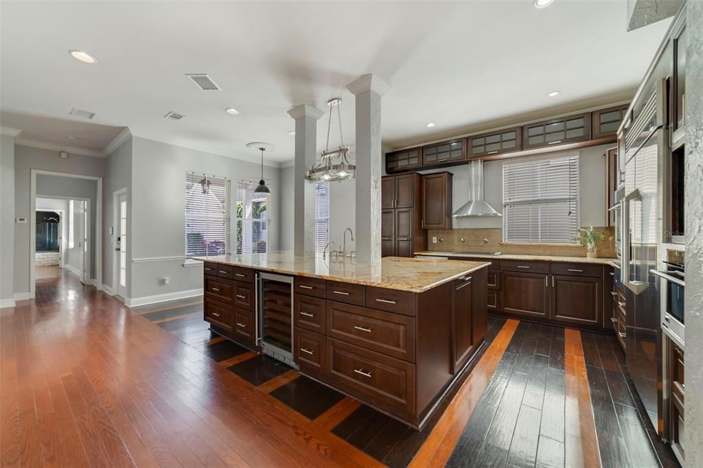 Interior, Kitchen, Pendant Lights, Recessed Lighting, Wood Texture Flooring