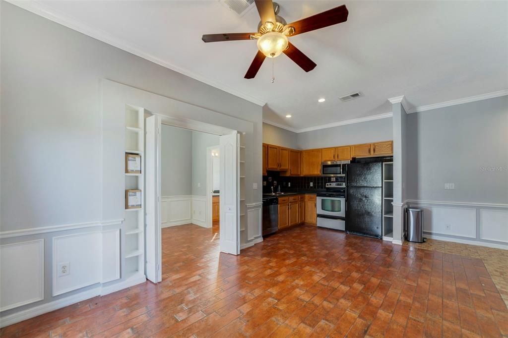 Empty room, Interior, Kitchen, Recessed Lighting, Stainless Steel Appliances